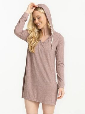 Free Fly NWT Women's Elevate Cover Up Hooded Long Sleeve Tunic Top - Heather Fig